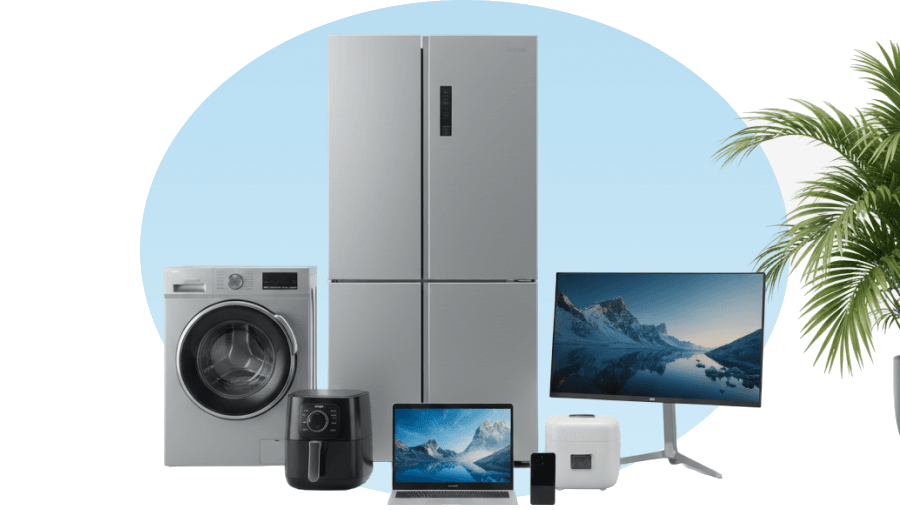 Electrodomésticos y electrónica de las categorías que compara Vale: lavadora, refrigeradora, televisor, laptop y freidora de aire.